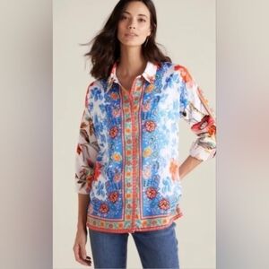 Soft Surroundings Samara Medium Button Down Blouse Shirt Floral